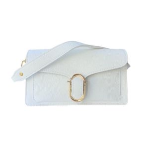 Τσάντα δερμάτινη λευκή με μεταλλικό κούμπωμα 02.02687