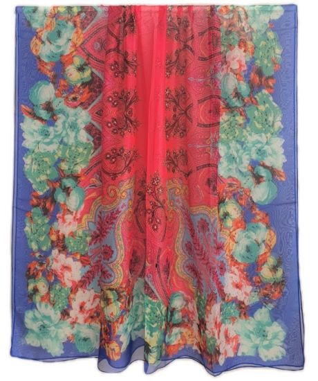 Παρεό flower print silk μπλε ρουά 10.01197