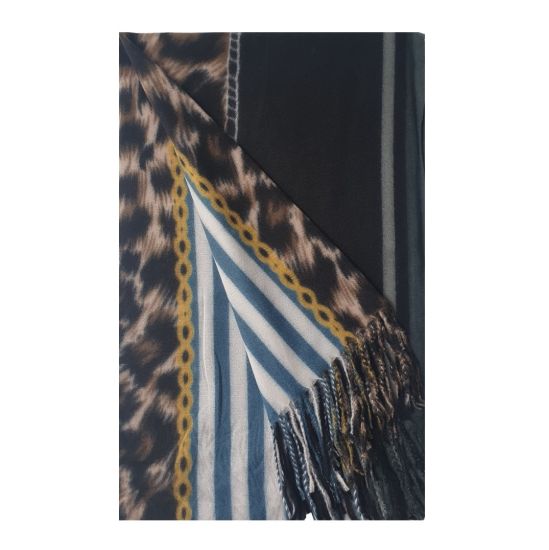 Πασμίνα animal print με ρίγες μαύρη 20.00063