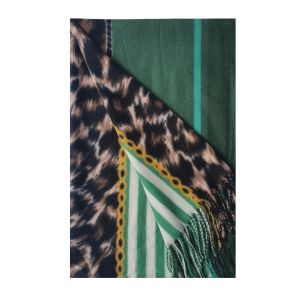 Πασμίνα animal print με ρίγες πράσινη 20.00063